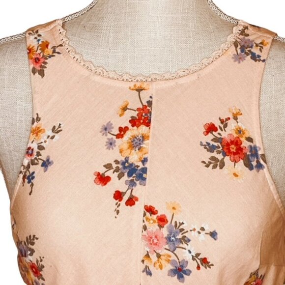 AMERICAN EAGLE Peach Linen-Blend Floral Peplum Hem Top - Size XS - Picture 5 of 9